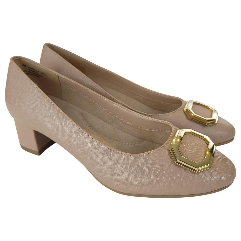 NWOB Aerosoles Compadre Pump 8 Nude Beige Comfort Slip On Round Toe Block Heel